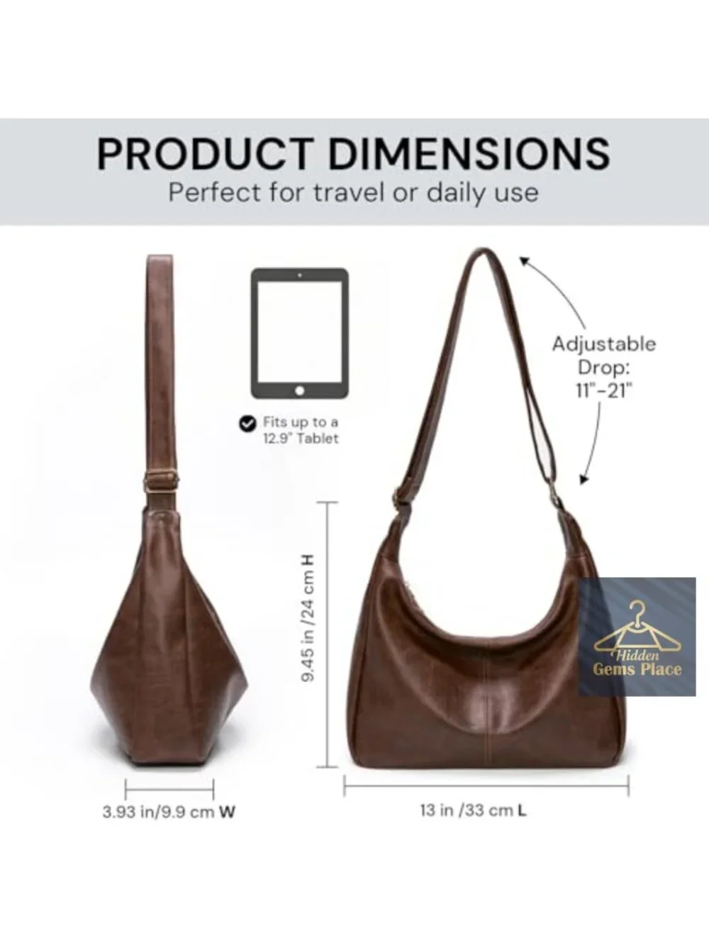 PU Leather Slouchy Hobo Bag Shoulder Crossbody Tote